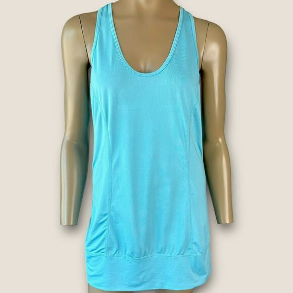 Zella Athletic Racerback Ruched Back Tank Top Gym Activewear Size L Long Blue - Picture 2 of 16